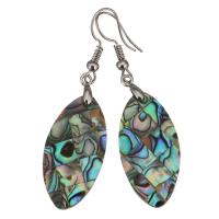 Brass Drop Earring, with Abalone Shell, Flat Oval, silver color plated, for woman, 54mm 