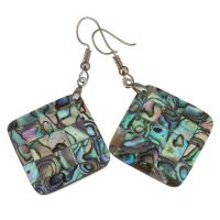 Brass Drop Earring, with Abalone Shell, Rhombus, silver color plated, for woman, 56mm 