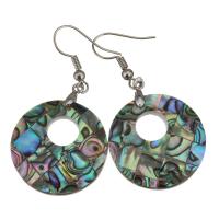 Brass Drop Earring, with Abalone Shell, Donut, silver color plated, for woman, 49mm, 25mm 