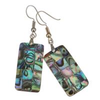Brass Drop Earring, with Abalone Shell, Rectangle, silver color plated, for woman 