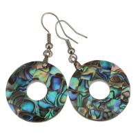 Brass Drop Earring, with Abalone Shell, Donut, silver color plated, for woman, 48mm, 25mm 