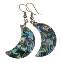 Brass Drop Earring, with Abalone Shell, Moon, silver color plated, for woman, 52mm, 22xx30mm 