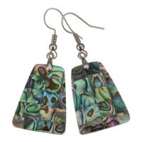Brass Drop Earring, with Abalone Shell, Geometrical Pattern, silver color plated, for woman, 49mm 