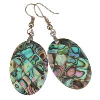 Abalone Shell Earring, Brass, with Abalone Shell, Flat Oval, silver color plated, for woman, 53mm 