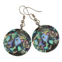 Abalone Shell Earring, Brass, with Abalone Shell, Flat Round, silver color plated, for woman, 48mm, 25mm 