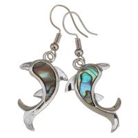 Abalone Shell Earring, Brass, with Abalone Shell, Dolphin, silver color plated, for woman, 47mm 