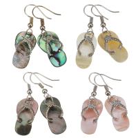 Brass Drop Earring, with Shell, Shoes, silver color plated, for woman 40mm 