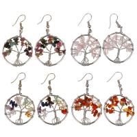 Brass Drop Earring, with Gemstone, silver color plated & for woman, 53mm 