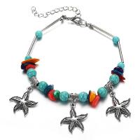 Zinc Alloy Anklet, with Synthetic Turquoise, with 2inch extender chain, Starfish, antique silver color plated, folk style & Unisex & adjustable Approx 9 Inch 