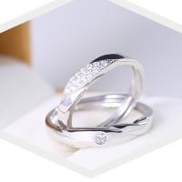 Couple Finger Rings, Brass, platinum plated, Adjustable & with cubic zirconia, US Ring 