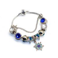 Zinc Alloy European Bracelets, with brass chain & Crystal, Snowflake, plated, charm bracelet & snake chain & for woman & faceted & with rhinestone Approx 7.4 Inch 