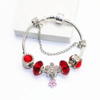 Zinc Alloy European Bracelets, with brass chain & Crystal, Flower, silver color plated, charm bracelet & snake chain & for woman & enamel & faceted & with rhinestone Approx 7.4 Inch 