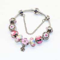 Zinc Alloy European Bracelets, with brass chain & Crystal & Lampwork, Flower, word love, plated, charm bracelet & snake chain & with letter pattern & for woman & enamel & faceted & with rhinestone Approx 7.4 Inch 