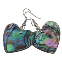 Abalone Shell Earring, Brass, with Abalone Shell, Heart, silver color plated, for woman, 45mm 