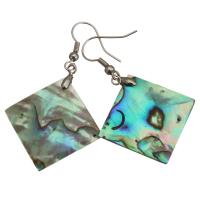 Abalone Shell Earring, Brass, with Abalone Shell, Rhombus, silver color plated, for woman, 52mm 