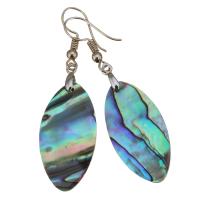 Brass Drop Earring, with Abalone Shell, Flat Oval, silver color plated, for woman, 54mm 