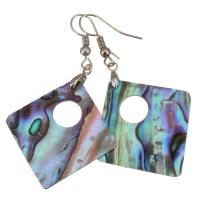 Brass Drop Earring, with Abalone Shell, Rhombus, silver color plated, for woman, 56mm 