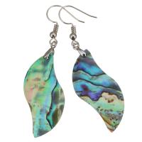 Brass Drop Earring, with Abalone Shell, silver color plated, for woman, 61mm 