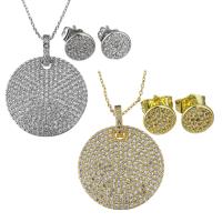 Cubic Zirconia Micro Pave Brass Jewelry Sets, earring & necklace, with 1Inch extender chain, Flat Round, plated, oval chain & micro pave cubic zirconia & for woman 25mm, 1mm, 8mm Approx 16 Inch 
