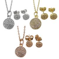 Cubic Zirconia Micro Pave Brass Jewelry Sets, earring & necklace, with 1Inch extender chain, Flat Round, plated, oval chain & micro pave cubic zirconia & for woman 1mm, 6mm Approx 16 Inch 