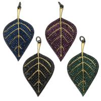 Brass Leaf Pendants, plated, micro pave cubic zirconia Approx 3mm 