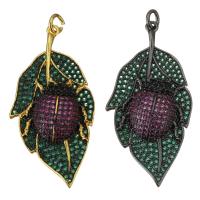 Brass Leaf Pendants, plated, micro pave cubic zirconia Approx 3mm 