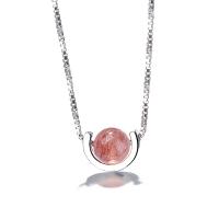 Brass Necklace, with Strawberry Quartz, with 2inch extender chain, platinum plated, box chain & for woman, 7mm Approx 15.7 Inch 