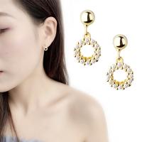 Rhinestone Brass Drop Earring, real gold plated, for woman & with rhinestone, 15mm 