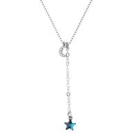 Brass Cubic Zirconia Necklace, with Cubic Zirconia, with 2inch extender chain, Moon and Star, platinum plated, box chain & for woman 5mm Approx 15.7 Inch 