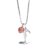 Brass Necklace, with Strawberry Quartz, platinum plated, box chain & for woman 6mm Approx 15.7 Inch 