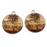 Zinc Alloy Flat Round Pendants, gold color plated, epoxy gel, lead & cadmium free Approx 1.5mm 