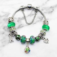 Zinc Alloy European Bracelets, with brass chain & Lampwork, word made with love, plated, charm bracelet & Unisex & snake chain & with letter pattern & with rhinestone Approx 7.4 Inch 