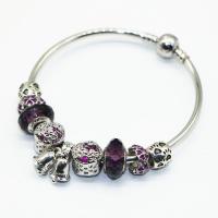 Zinc Alloy European Bracelets, with Crystal, plated, charm bracelet & for woman & faceted & with rhinestone, Inner Approx 65mm 