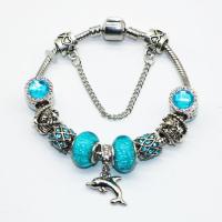 Zinc Alloy European Bracelets, with brass chain & Crystal & Lampwork, Dolphin, plated, charm bracelet & snake chain & for woman & faceted & with rhinestone Approx 7.4 Inch 