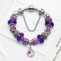 Zinc Alloy European Bracelet, with brass chain & Crystal, plated, charm bracelet & snake chain & for woman & enamel & faceted & with rhinestone & hollow Approx 7.4 Inch 