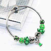Zinc Alloy European Bangle, with Lampwork, plated, charm bracelet & for woman & enamel & with rhinestone, Inner Approx 65mm 