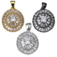 Cubic Zirconia Brass Pendants, Flat Round, plated, with cubic zirconia Approx 