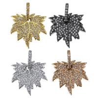 Brass Leaf Pendants, Maple Leaf, plated, micro pave cubic zirconia Approx 