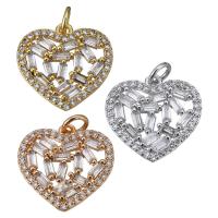 Brass Heart Pendants, plated, with cubic zirconia Approx 3mm 