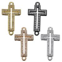 Cubic Zirconia Micro Pave Brass Connector, Cross, plated, micro pave cubic zirconia & 1/1 loop Approx 1.5mm 