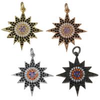 Brass Flower Pendants, plated, micro pave cubic zirconia Approx 3.5mm 