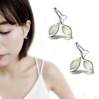 Brass Stud Earring, with Cats Eye, platinum plated, for woman 