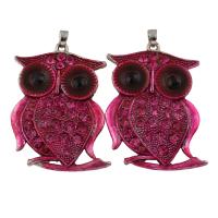 Zinc Alloy European Pendants, Owl, plated, with painted & with rhinestone, grape, lead & cadmium free Approx 