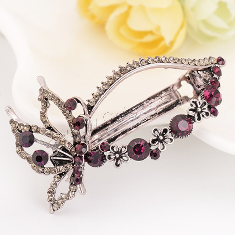 Zinc Alloy Hair Clip, plated, different styles for choice & for woman & with rhinestone, more colors for choice, 32x60mm, Sold By PC