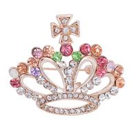 alliage de zinc broche, avec cristal, couronne, Plaqué de couleur d'or rose, pour femme & facettes, plus de couleurs à choisir Vendu par PC