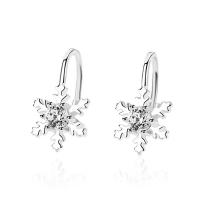 925 Sterling Silver Earring Clip, Snowflake, platinum plated, for woman & with cubic zirconia 