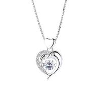Cubic Zirconia Sterling Silver Necklace, 925 Sterling Silver, Heart, platinum plated, box chain & micro pave rhinestone & for woman & with cubic zirconia Approx 15.7 Inch 