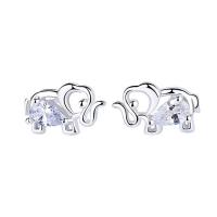 Sterling Silver Stud Earring, Argent sterling 925, éléphant, Plaqué de platine, pour femme & avec zircone cubique Vendu par paire