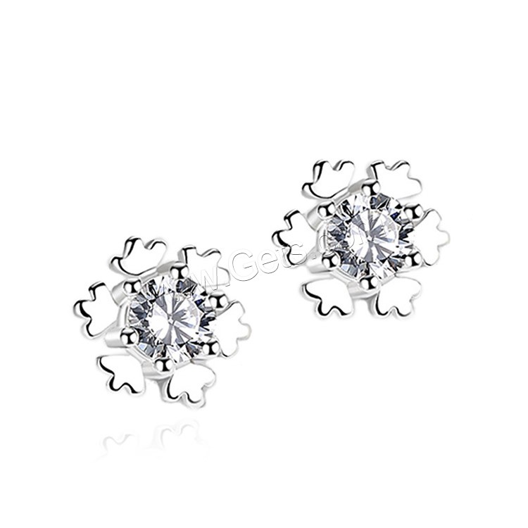 Sterling Silver Stud Earring, 925 Sterling Silver, Snowflake, platinum plated, different size for choice & for woman & with cubic zirconia, Sold By Pair