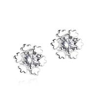 Sterling Silver Stud Earring, 925 Sterling Silver, Snowflake, platinum plated & for woman & with cubic zirconia 